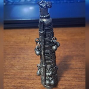 Middle Eastern Antique Silver Alloy Kohl container W/stopper/Applicator